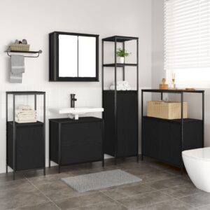 Set de mobilier pentru baie  5 piese din lemn de stejar negru