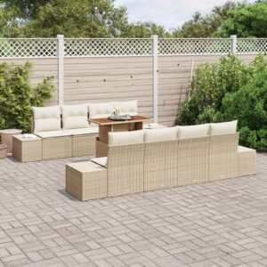 Set de sofa pentru grădină Set de 7 Bej și Crem Ratan și Poliester