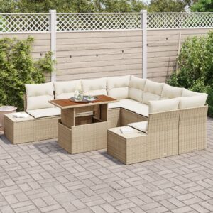 Set de Sofas de Grădină  Set de 9 Bej Poliratan
