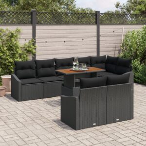 Set de canapea pentru grădină  Set de 9 Negru și marron