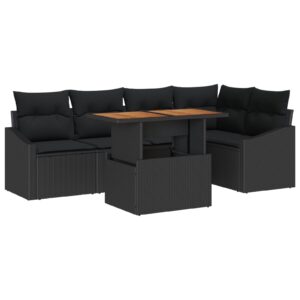 Set Sofa Gradina  Set de 6 Negru Poliratan, Sticlă