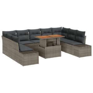 Set de Sofa de Grădină  Set de 10 Gri, Negru