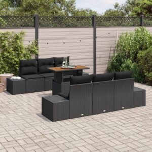 Set de sofa pentru grădină  7 piese Negru Ratan Masă de exterior