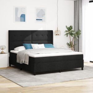 Pat negru cu saltea  180x200 cm din material textil