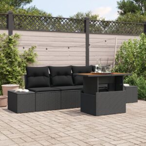 Set de canapele pentru grădină  Set de 5 Negru Ratan, Țesătură