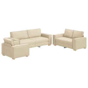 Set canapea  3 piese cu perne din țesătură crem