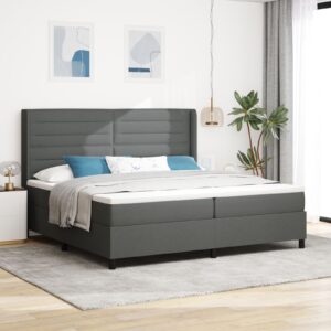 Pat Box Spring cu Saltea Gri Închis 200x200 cm Țesătură