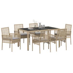 Set de dining pentru grădină cu 7 piese, cu perne, Bej, Poliratan