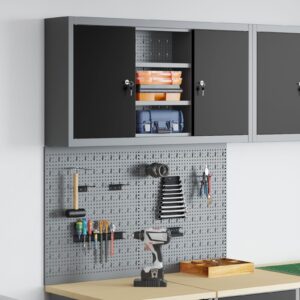 Set de Birou cu 3 Piese și Panou pentru Unelte Montat pe Perete Metal Negru
