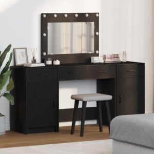Set de toaletă 3 piese  cu LED, Negru, Lemn prelucrat