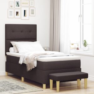 Pat Box Spring  cu Saltea și Bancă Culoare Maro închis 90x200 cm Țesătură