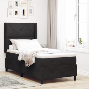 Pat Box Spring  cu Saltea & LED Negru 80x200 cm Catifea