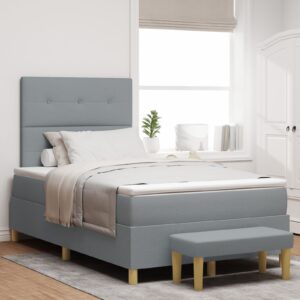 Pat Box Spring cu Saltea & Bancă Gri deschis 120x200 cm din Textil