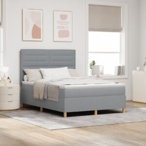 Pat cu saltea Box Spring  Gri deschis 140x200 cm Fabric