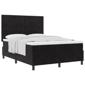 Pat cu suport box spring și saltea  Negru 140x200 cm Catifea