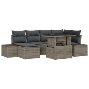 Set de Sofa pentru Grădină  Set de 7 Gri Ratan, Perne