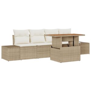 Set de sofa de grădină  Set de 5 Bej Ratan Mobilier de exterior