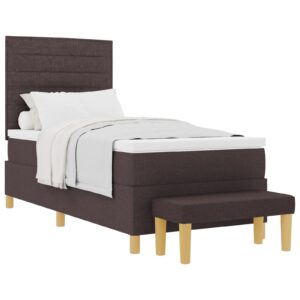 Cadru de Pat  cu Saltea Set de 2 Maro închis Material textil