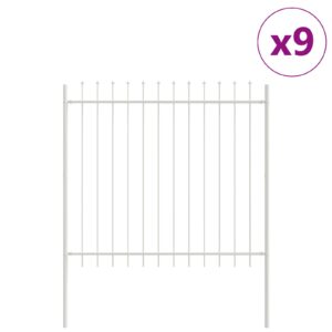 Gard de grădină  cu vârf de lance alb 15,3x1,5 m din oțel