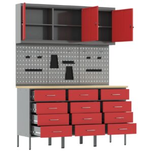 Set de 8 piese pentru birou și tablă de unelte , Roșu, MDF și Metal
