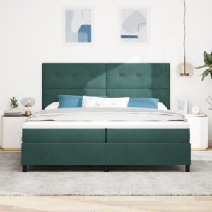Pat box spring  cu saltea și LED verde închis 200x200 cm catifea