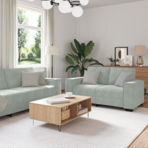 Set de canapea 3 piese cu perne din catifea gri deschis