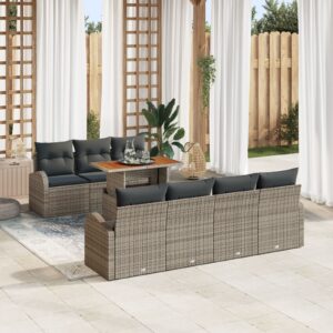 Set Sofa Grădină  8 Piese Gri Ratan Set Masă Grădină