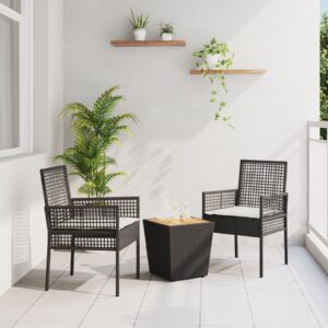 Set de bistrou de grădină  3 piese cu perne Negru Poliratan