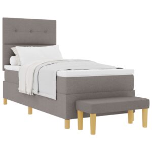 Pat Box Spring cu Saltea și Bancă Taupe 100x200 cm Fabricat