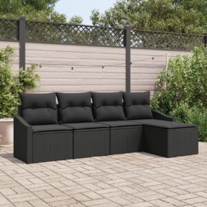 Set Canapea Grădină  5 Piese Negru Ratan, perne din poliester