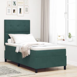 Pat cu saltea  Box Spring Verde Închis 100x200 cm Catifea