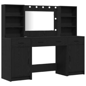 Set pentru masă de toaletă 3 piese  Negru din lemn prelucrat