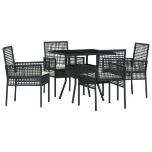 Set de Mobilier pentru Dining  Set de 5 Negru Poliratan și Metal