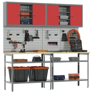 Set de masă pentru unelte, 8 piese, , din lemn tehnic și metal roșu