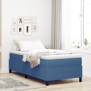 Pat cu saltea albastru 100x200 cm din material de corduroy