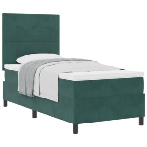 Pat cu saltea și somier Verde închis 90x200 cm Catifea