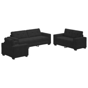 Set canapea 3 piese cu perne Catifea Neagră