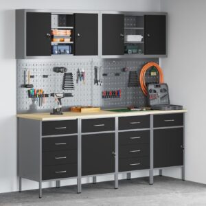 Set birou cu pegboard , 10 piese, MDF și metal negru