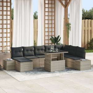 Set de canapea de grădină  9 piese Marron deschis, negru