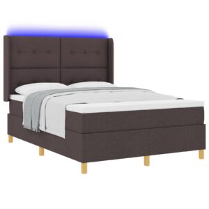 Pat cu saltea și LED  Maro închis 140x190 cm Textil