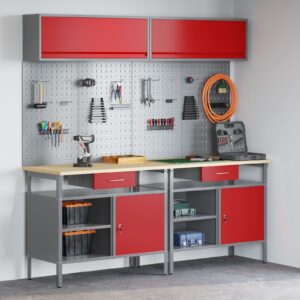 Set de banc de lucru din 8 piese - Oțel roșu