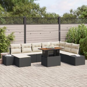 Set Sofa Gradina Set de 9 Negru Ratan Sofa Coltar Gradina
