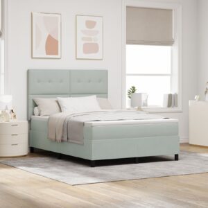 Pat cu saltea Box Spring  Gri deschis 140x190 cm Catifea