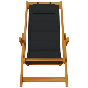 Set de 2 scaune pliabile de plajă  - Negru, lemn masiv de acacia și textilenă