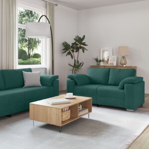 Set de canapele de 3 piese, cu perne, țesătură verde închis