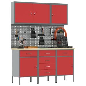 Set de banc de lucru format din 8 piese Roșu Oțel