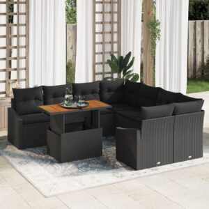 Set de canapea pentru grădină  Set de 9 Negru Rattan poli, Oțel