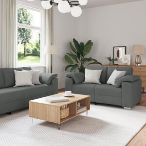 Set canapea 2 piese cu perne gri închis din material textil