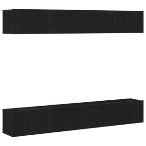 Set de cabinet TV 4 piese pentru montat pe perete, Stejar negru, Lemn prelucrat