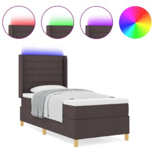 Pat Box Spring  cu Saltea & LED Maro Întunecat 90x200 cm Textil
